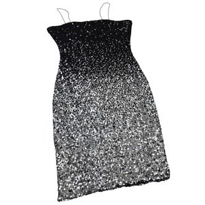 Bear Dance Dress Black Silver Sequin Cocktail Party Mini Dress Size L